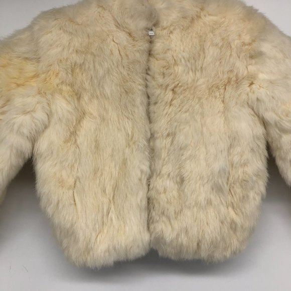 Niki Ivory Off White Vintage Genuine Rabbit Fur Coat kids size 4 - Picture 5 of 16